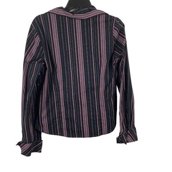 Cato Women Black & Pink Striped Button-Up Long Sleeve Shirt Size S - Picture 2 of 7